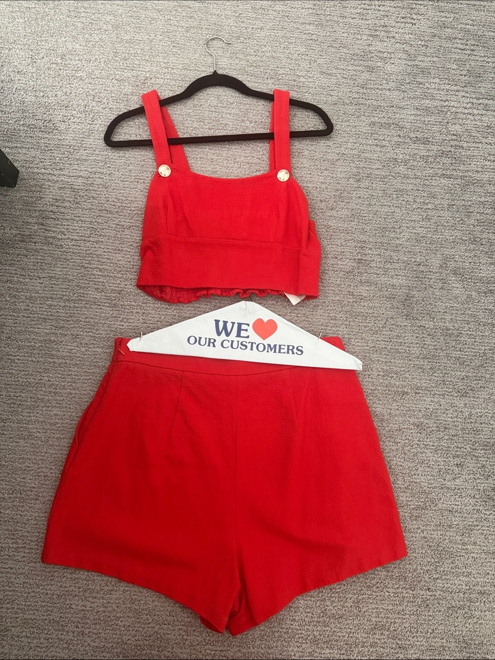 Anthropologie Red High-Waist Shorts with Matching Crop Top